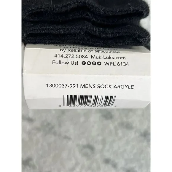 Men Muk Luks Thermal Crew Socks Sz 9-12 M-L Red/Green Argyle Christmas Non Slip - Picture 4 of 6